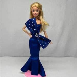 Elegant Blue Doll with Polka Dot Dress